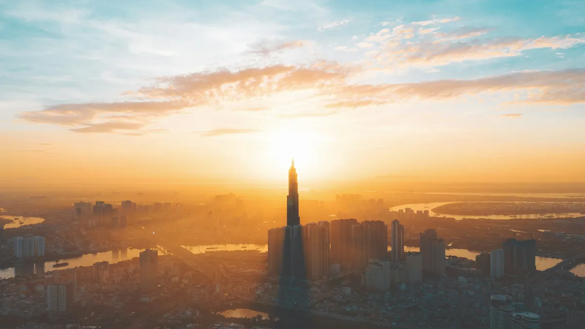 Ho Chi Minh City at sunrise with Landmark 81 on the skyline